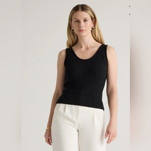 Quince 100% Organic Cotton Waffle Cropped Sweater Tank - Black, Large